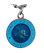 SAINT CHRISTOPHER Medal Silver Plated Hand-Enameled Royal Blue 18&quot; Ball ... - $113.06 CAD