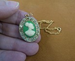 CA30-153) RARE African American LADY white + green CAMEO brass pendant n... - $28.97