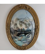 Antique Gilded Frame Oval Wood Bubble Glass Carved Gesso Convex Ornate P... - $232.06 CAD