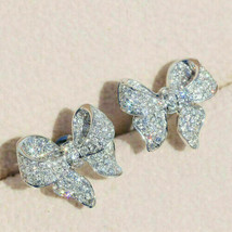 14K White Gold Plated 2Ct Simulated Diamond Ribbon Bow Stud Earrings - £65.26 GBP