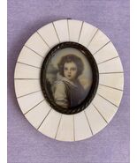 Miniature Hand Painted Portrait Girl Child Ivory Frame Antique 4” X 3.5”... - $199.99