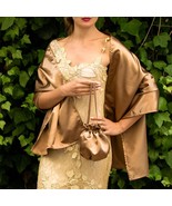 Satin bag + wrap shawl wedding shrug elegant accessory 170 cm brown bron... - £29.73 GBP