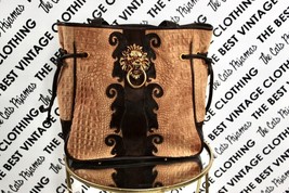 Vintage sharif calf hair/ Faux Gator Purse Gold Lion Door knocker bag Brown NWOT - $88.21