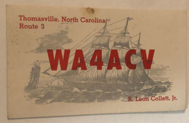 Vintage CB Ham radio Card WA4ACV Thomasville North Carolina 1962 - £3.91 GBP