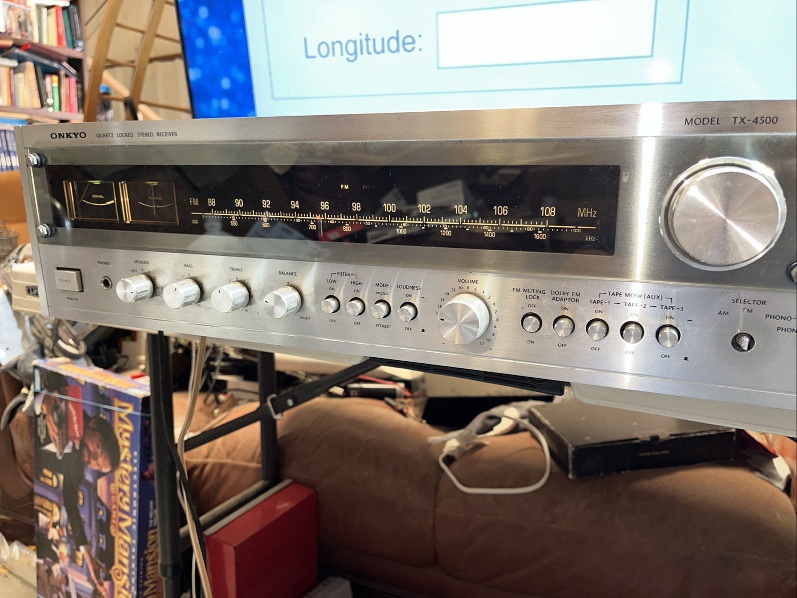 Vintage Onkyo TX-4500 Receiver w/Wooden Cabinet Silver Face  			