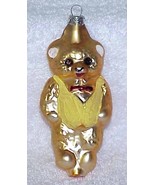 Vintage Glass Teddy Bear Christmas Ornament w/ Yellow Vest - NOS Germany - £7.99 GBP