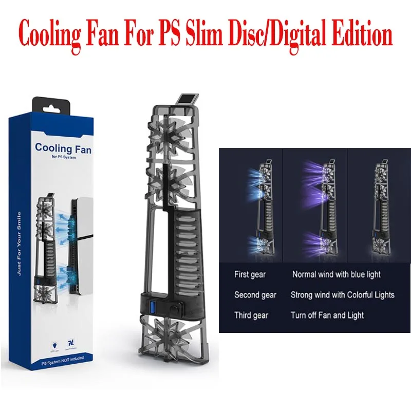 For PS5 Cooling Fan with RGB LED Light for Playstation 5 Universal Disc and - £14.77 GBP+