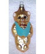 Vintage Glass Bear Christmas Ornament w/ Blue Vest - NOS Germany - £7.99 GBP