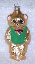 Vintage Glass Bear Christmas Ornament w/ Green Vest - NOS Germany - $10.00