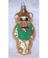 Vintage Glass Bear Christmas Ornament w/ Green Vest - NOS Germany - £7.84 GBP