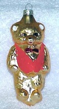 Vintage Glass Bear Christmas Ornament w/ Red Vest - NOS Germany - $10.00