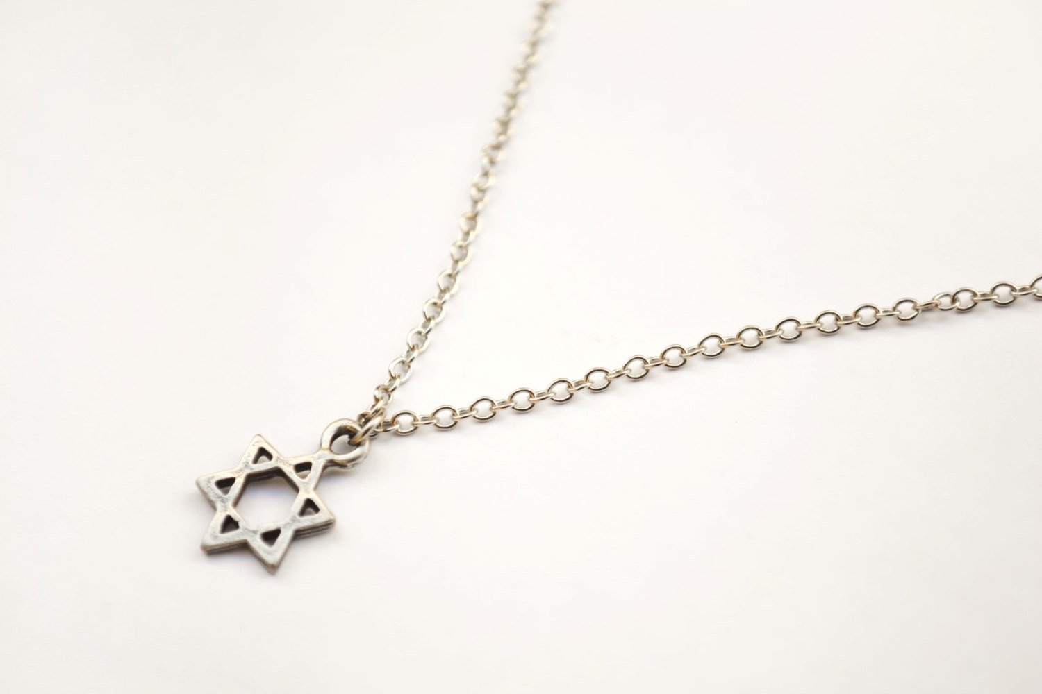 Silver Star Of David charm necklace for women, stainless steel chain - $21.00