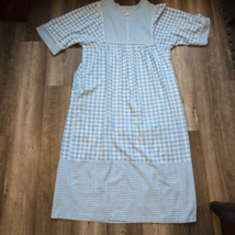 Leisure Life Housecoat Size Large Blue Gingham USA Vtg Lounge House Dress Gown - £23.55 GBP