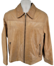 Express Leather Jacket Men&#39;s Size M Brown Zip Up Bomber - $59.35