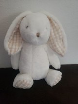 Macys First Impressions Bunny Rabbit Plush Stuffed Animal Ivory White Tan Plaid - £19.42 GBP