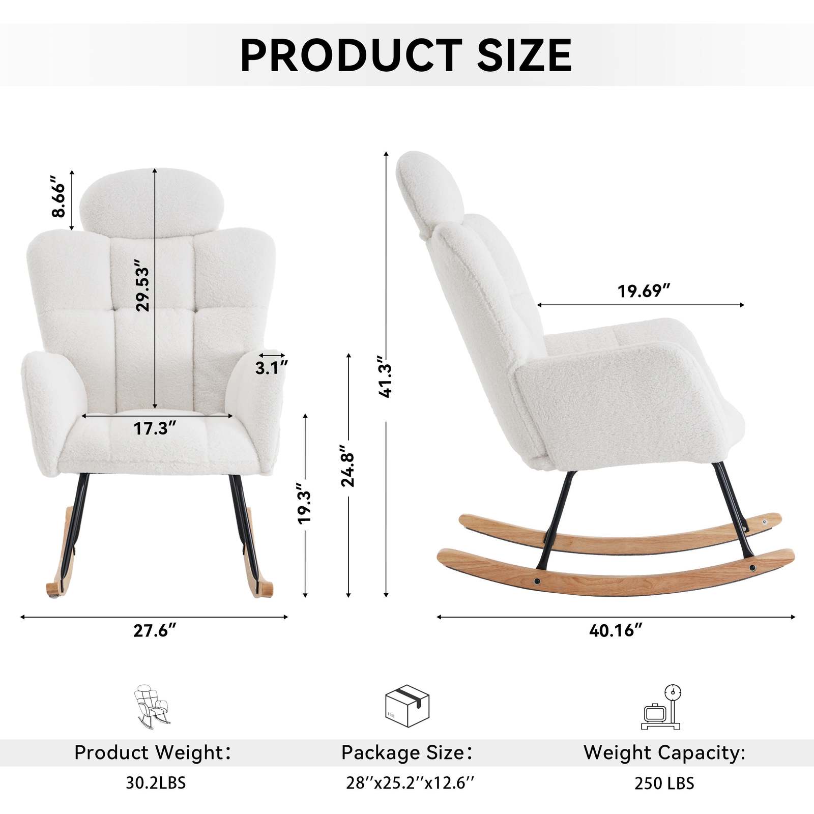 Teddy Fabric Rocking Glider Chair - Ivory Item image 2