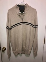 Eddie Bauer Mens Beige &amp; Striped 1/4 Zip  Mock Neck Sweater Size Large - $13.85