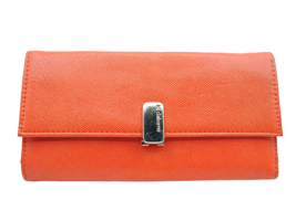 Liz Claiborne Orange Tri-Fold Long Wallet Zip Back Pocket Card Slot Snap... - $19.22