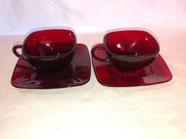 2 Royal Ruby Cup And Saucer Sets Depression Glass Mint - $19.99