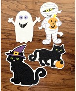 4 Vintage Spooky Glittery Halloween Die Cuts Ghost Mummy 2 Black Cats Gr... - $12.11 CAD