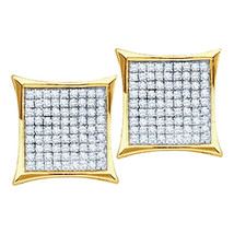 Yellow-tone Sterling Silver Round Diamond Square Kite Cluster Stud Earrings - £31.17 GBP