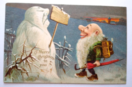 Christmas Fantasy Postcard Snowman Gnome Elf Dwarf Raphael Tuck 1906 Series 8360 - £37.94 GBP
