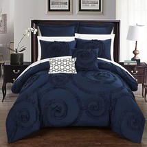 Chic Home CS2213-AN 7 Piece Rosalia Floral Ruffled Etched Embroidery Comforter S - £220.25 GBP