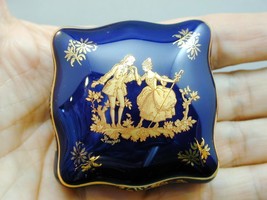 GORGEOUS Blue &amp; Gold Limoges France Miniature Porcelain Trinket Box Couple - £23.59 GBP