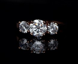 1.50Ct Round Brilliant Created Diamond Three Stone Ring 14K Rose Gold - £155.74 GBP
