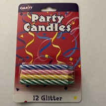 Birthday Party Cake Candles set of 12 asst color with glitter - £2.27 GBP