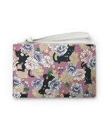 Black Cat Japanese Floral Clutch Bag Wristlet  - £19.75 GBP