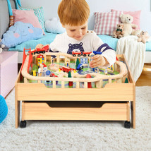 Wooden Railway Train Set Table 100 Pieces Storage Drawer Kids Play Toys Pretend - £131.57 GBP