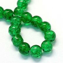 20 Glass Beads 10mm Green Crackle Beads Round Jewelry Supplies Lot  - $4.70