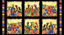 24&quot; X 44&quot; Panel African Story Quilt Baskets Black Cotton Fabric D376.58 - $10.63