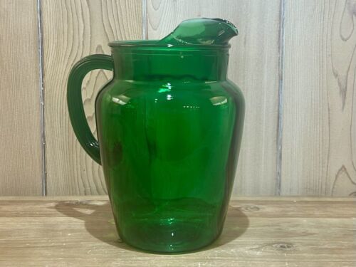 VINTAGE ANCHOR HOCKING FOREST GREEN 84 OZ BALL ROLY POLY GLASS PITCHER - $18.69