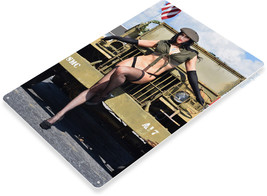 On Duty Pinup Girl Sexy Combat Military USMC Gun Wall Art Decor Metal Tin Sign - $17.81