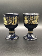 Wine Cups Black Ceramic 24K Gold Greek Decoration Hand made - $24.02