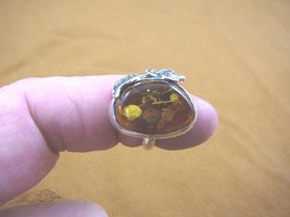 (PR-8.5-5) Green Amber Poland .925 Sterling Silver Leaf Design Ring Size 8.5 - £41.09 GBP