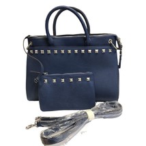 Carlos Santana Navy blue Handbag with Silver Studs and Makeup Bag Should... - $42.17