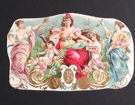 Cigar Advertising Label Trimmed Beautiful Girls Gold Embossed Coins - £12.17 GBP