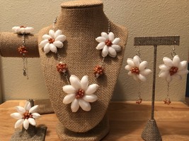 White Bubble Shell Rosette Jewel Set,Hawaiian Jewelry,Hawaiian Wear,Hand Crafted - £79.75 GBP