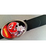 KANSAS CITY CHIEFS  Epoxy Buckle &amp; Black Bonded Leather Belt - $527.77 MXN