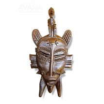 West African Vintage Tribal Ivory Coast Small Senufo Mask with Man on Head - $69.00