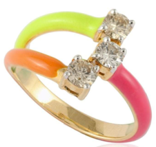 14K Yellow Gold Chunky Diamond Enamel Ring - £1,477.20 GBP