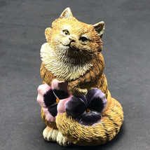 VALERIE PFEIFFER DESIGN CAT FIGURINE resin sculpture Canada kitten flowe... - $14.80