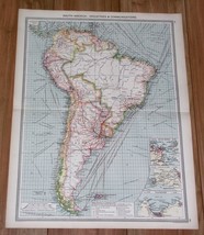 1908 Antique Map Of South America Industry Commerce Brazil Chile Argentina - £15.24 GBP