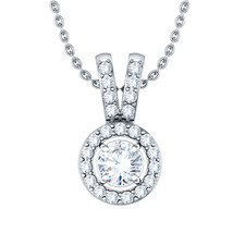1.00 CT Solitaire Round Moissanite CZ Halo Pendant Necklace 14k White Gold Over - £49.28 GBP