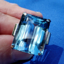 London blue Topaz Deco Engagement Ring Vintage Statement Cocktail 14k White Gold - $84,425.88 MXN