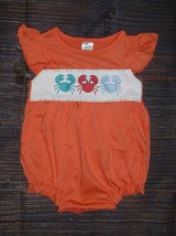 NEW Boutique Baby Girls Embroidered Crabs Bubble Romper Jumpsuit - £8.79 GBP