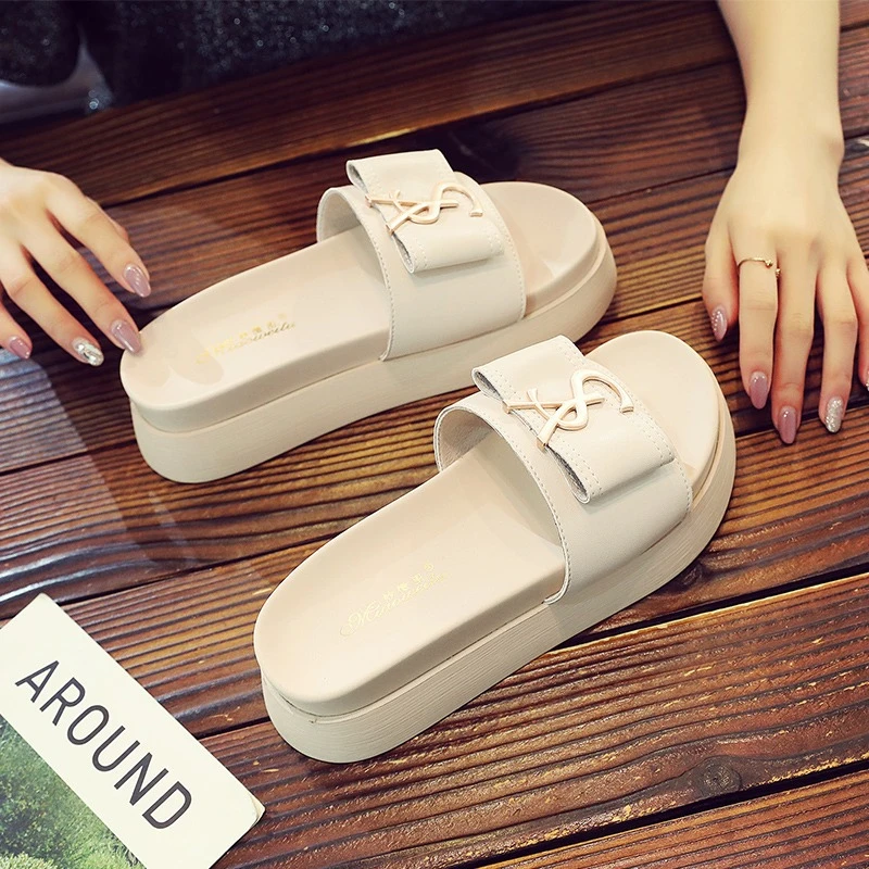 Women Platform Slippers 2024   Korean Fashion Open Toe Low Heel outdoor Ladies F - £44.99 GBP